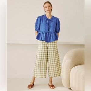 WELS Midi Wide-Leg Linen Pants - Gingham